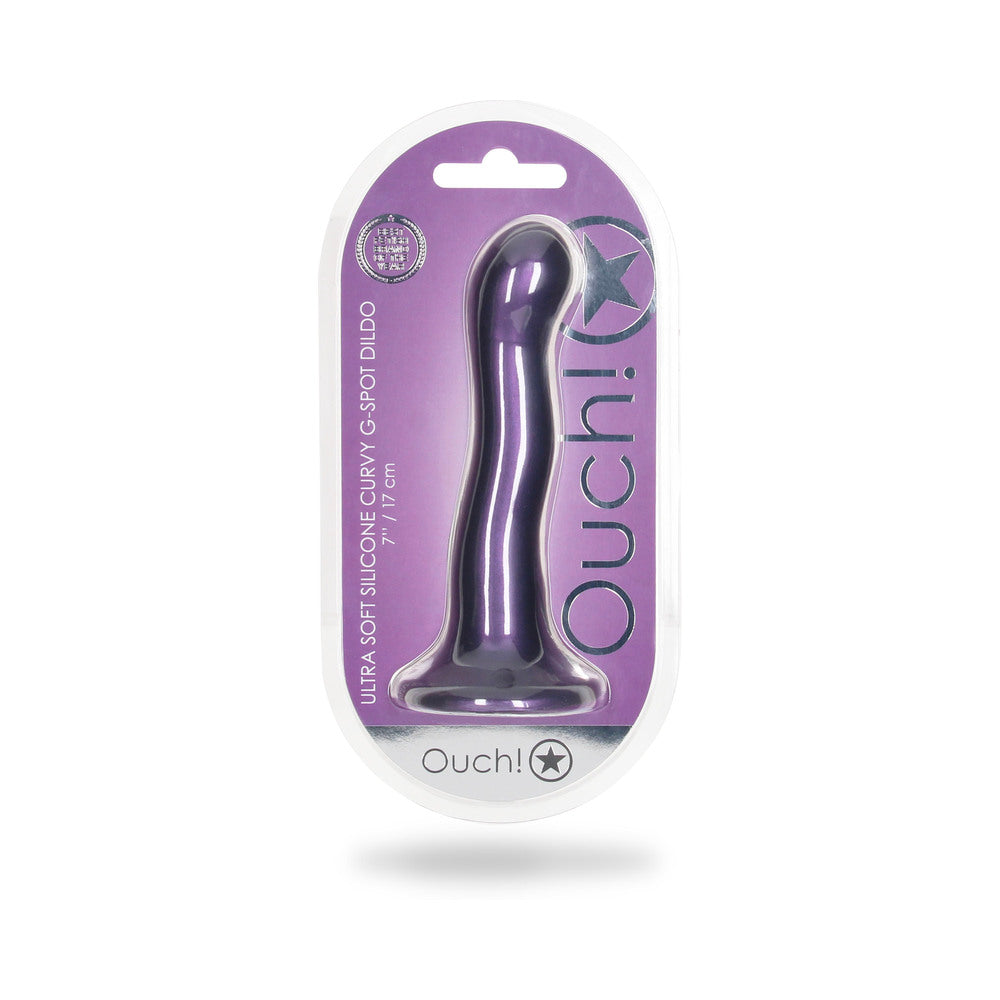 Ouch! Ultra Soft Silicone 7 in. Curvy G-Spot Dildo Metallic Purple