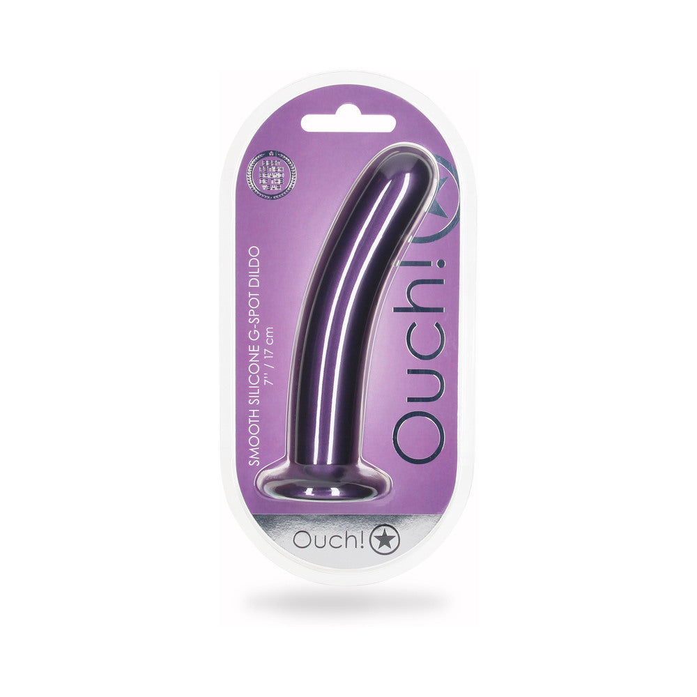 Ouch! Smooth Silicone 7 in. G-Spot Dildo Metallic Purple