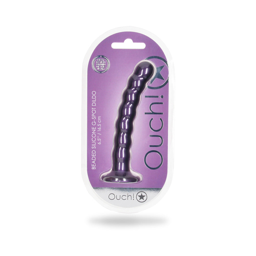 Ouch! Beaded Silicone 6.5 in. G-Spot Dildo Metallic Purple