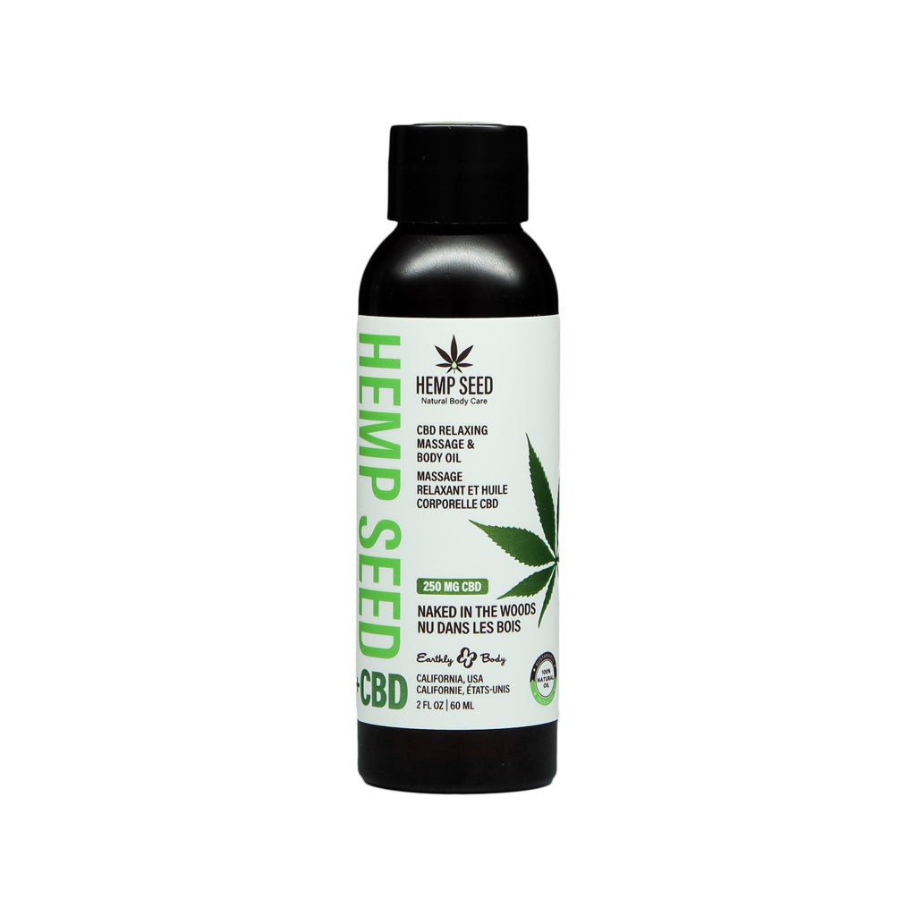 Earthly Body Hemp Seed CBD Relaxing Massage and Body Oil Naked in the Woods 2 oz.